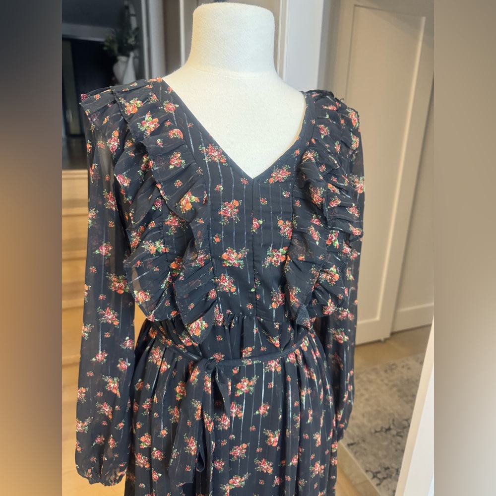 Antropologie π Moon River Black Floral Ruffle Maxi Dress β Size S - Picture 5 of 8